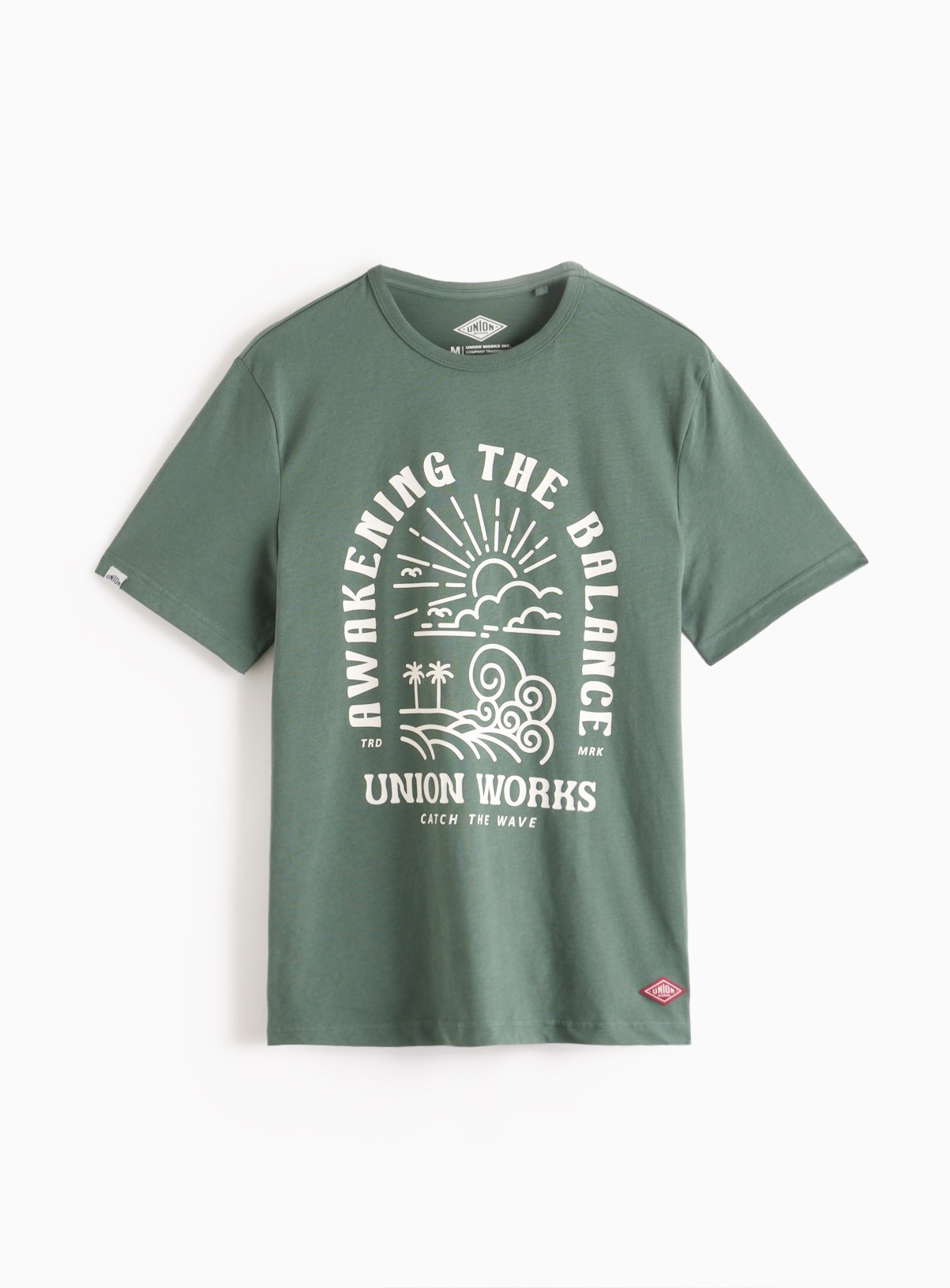 UNION WORKS Green Wave Graphic Crew T-Shirt XL - Image 3 thumbnail